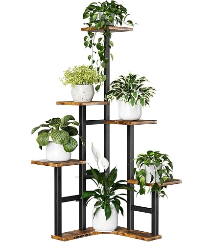Bamworld Flower Stand with Plant Lamps, 7-Tier Corner Plant Shelf